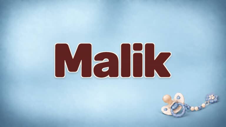 Malik in brauner Namensschrift auf dem originalen babyblauen Hintergrund mit Schnuller