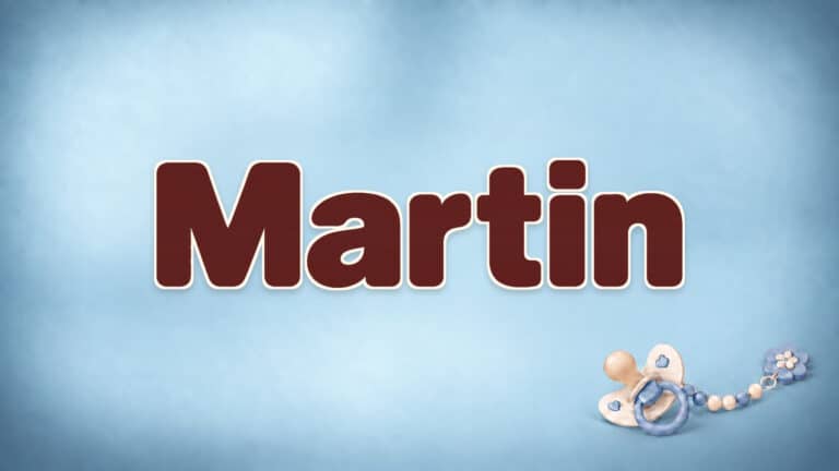 Martin in brauner Namensschrift auf dem originalen babyblauen Hintergrund mit Schnuller
