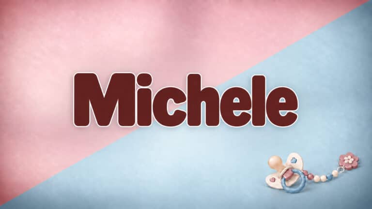 Michele als Vorname auf zweifarbigem rosa-blauem Titelbild mit Schnuller