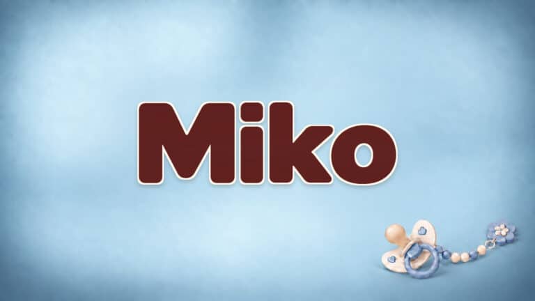 Miko in brauner Namensschrift auf dem originalen babyblauen Hintergrund mit Schnuller
