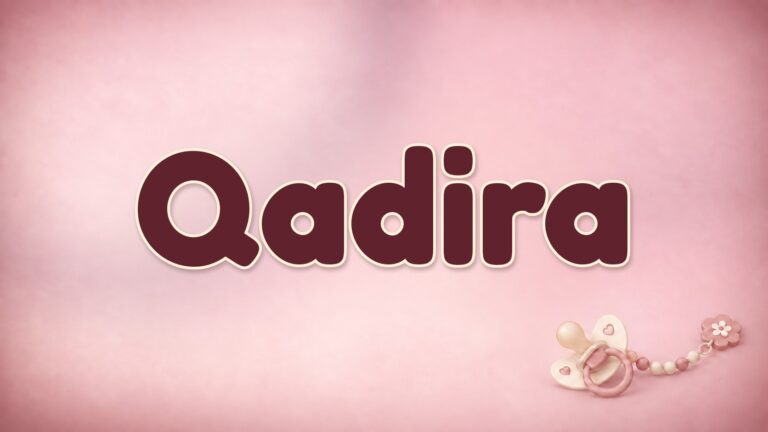 Der Vorname Qadira auf dem rosa Hintergrund der Vornamen-Serie von 1-2-family