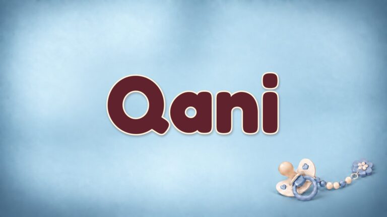Der Vorname Qani auf dem blauen Hintergrund der Vornamen-Serie von 1-2-family