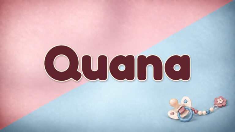 Der Vorname Quana auf dem rosa-blauen Hintergrund der Vornamen-Serie von 1-2-family