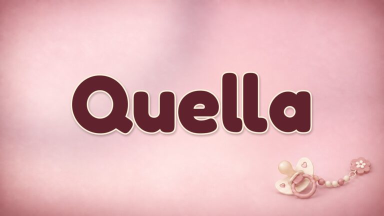 Der Vorname Quella auf dem rosa Hintergrund der Vornamen-Serie von 1-2-family
