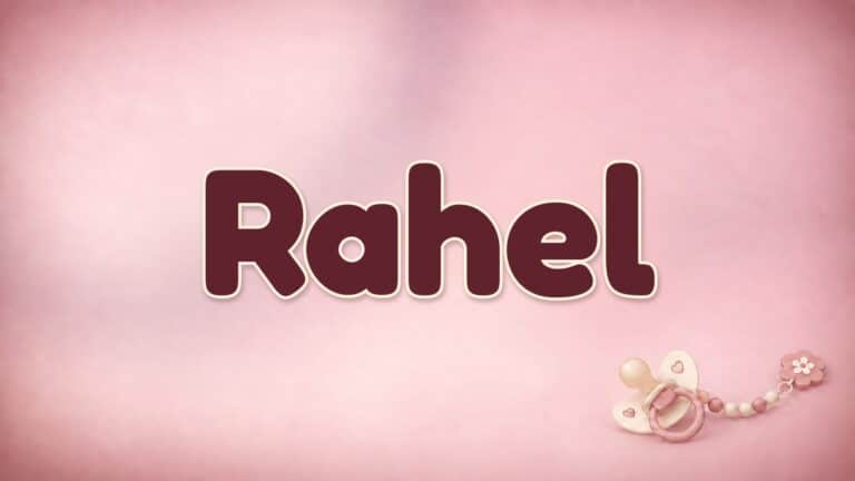 Der Vorname Rahel auf dem rosa Hintergrund der Vornamen-Serie von 1-2-family