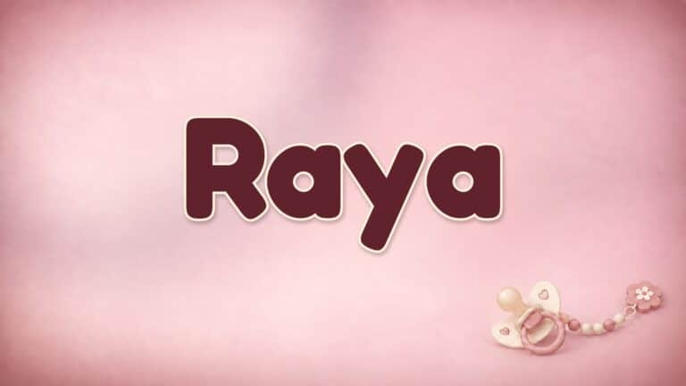 Der Vorname Raya auf dem rosa Hintergrund der Vornamen-Serie von 1-2-family
