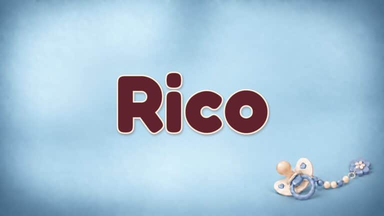 Der Vorname Rico auf dem blauen Hintergrund der Vornamen-Serie von 1-2-family