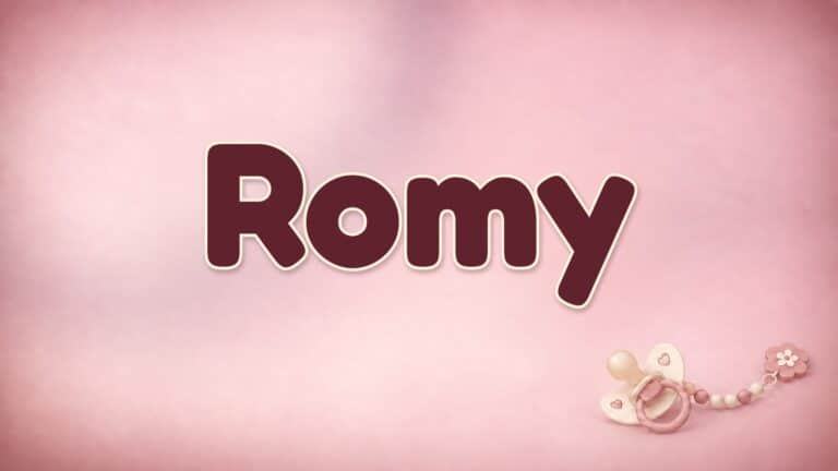 Der Vorname Romy auf dem rosa Hintergrund der Vornamen-Serie von 1-2-family