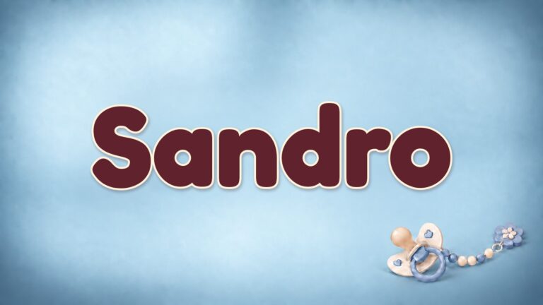Vorname Sandro auf blauem Hintergrund mit Schnuller und Schnullerkette
