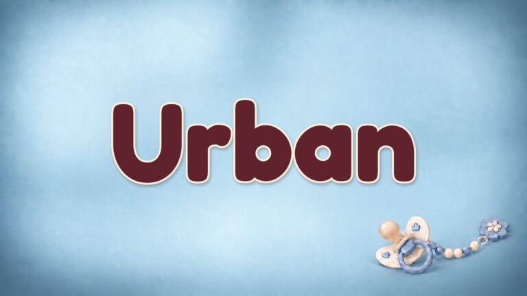 Vorname Urban auf blauem Hintergrund mit Schnuller und Schnullerkette