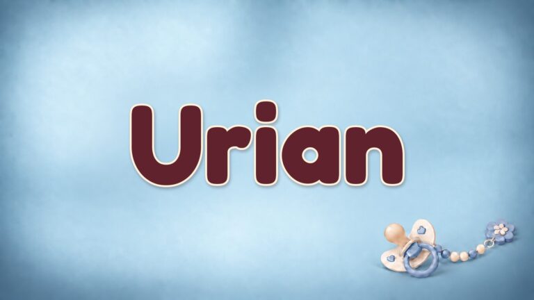 Vorname Urian auf blauem Hintergrund mit Schnuller und Schnullerkette