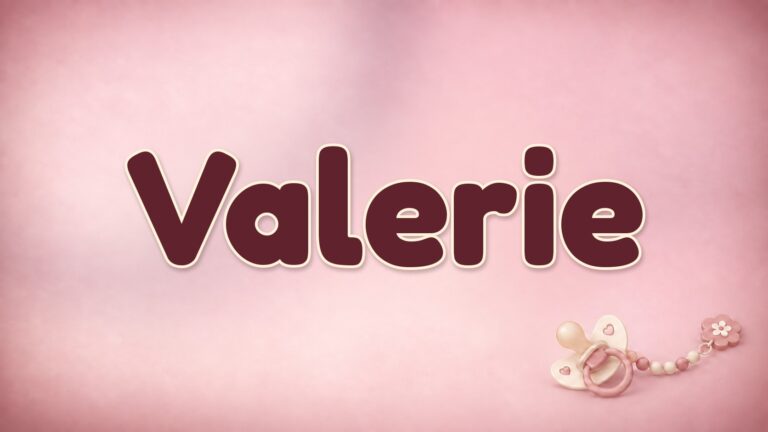 Vorname Valerie auf rosafarbenem Hintergrund mit Schnuller und Schnullerkette
