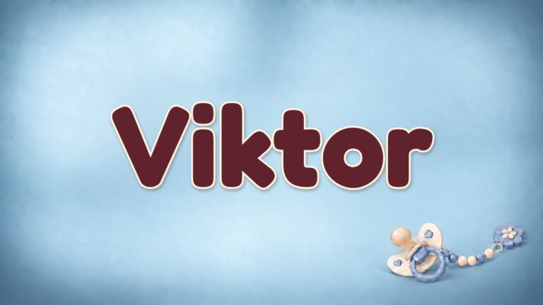 Vorname Viktor auf blauem Hintergrund mit Schnuller und Schnullerkette