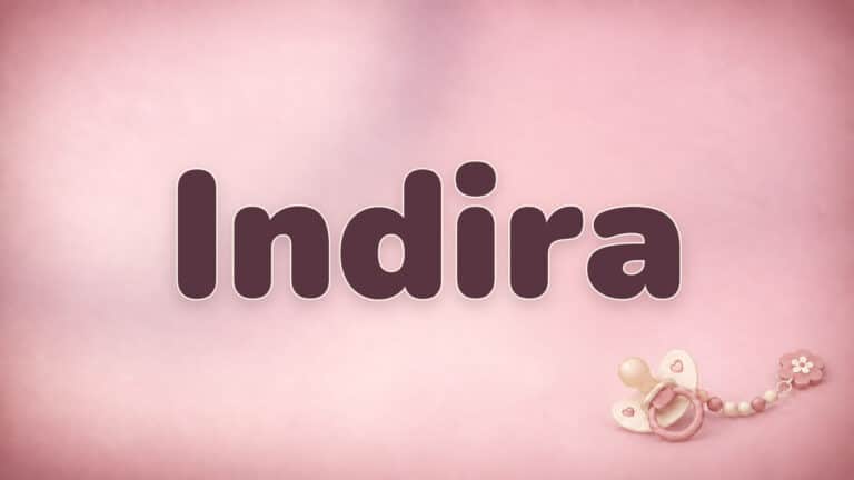 Vorname Indira in Bordeaux auf der rosa Babynamen-Vorlage mit Schnullerkette