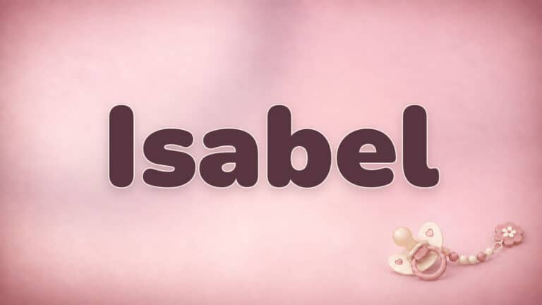 Vorname Isabel in Bordeaux auf der rosa Babynamen-Vorlage mit Schnullerkette