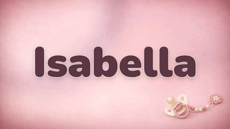 Vorname Isabella in Bordeaux auf der rosa Babynamen-Vorlage mit Schnullerkette