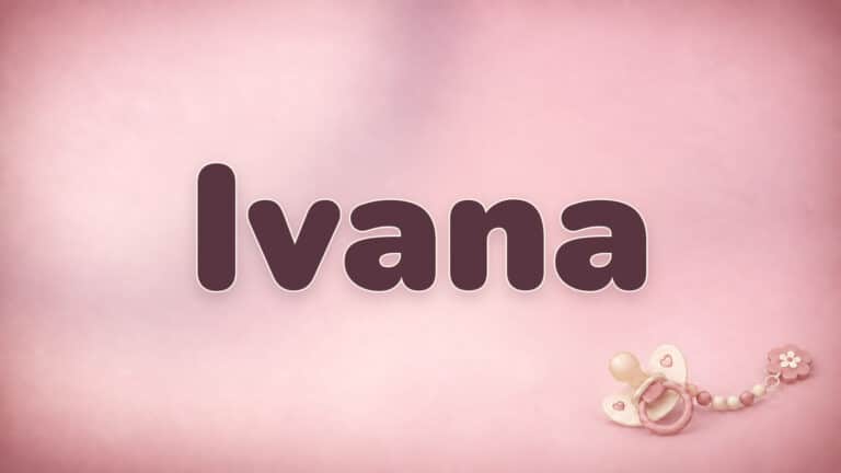 Vorname Ivana in Bordeaux auf der rosa Babynamen-Vorlage mit Schnullerkette
