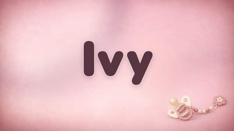 Vorname Ivy in Bordeaux auf der rosa Babynamen-Vorlage mit Schnullerkette