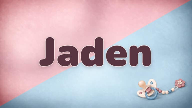 Vorname Jaden in Bordeaux auf der rosa-blauen Babynamen-Vorlage mit Schnullerkette