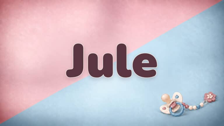 Vorname Jule in Bordeaux auf der rosa-blauen Babynamen-Vorlage mit Schnullerkette