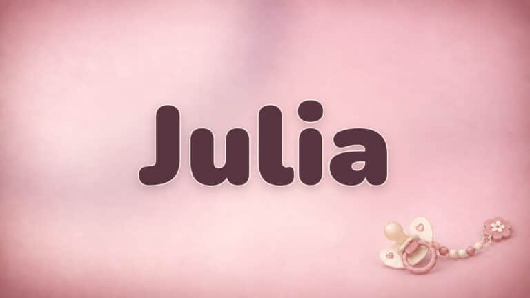 Vorname Julia in Bordeaux auf der rosa Babynamen-Vorlage mit Schnullerkette