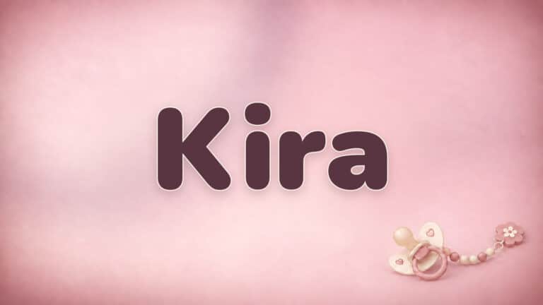 Vorname Kira in Bordeaux auf der rosa Babynamen-Vorlage mit Schnullerkette
