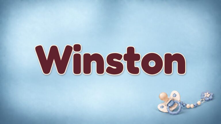 Vorname Winston in Bordeaux auf blauem Hintergrund mit Schnuller und Schnullerkette
