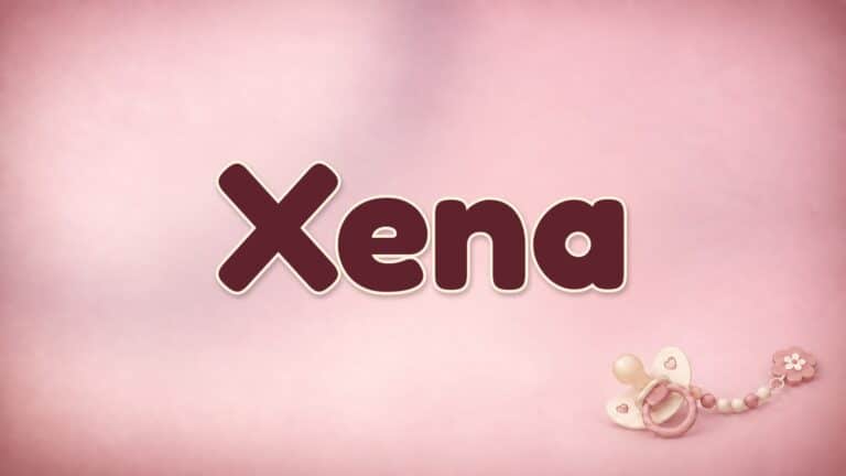 Vorname Xena in Bordeaux auf altrosa Hintergrund mit Schnuller und Schnullerkette